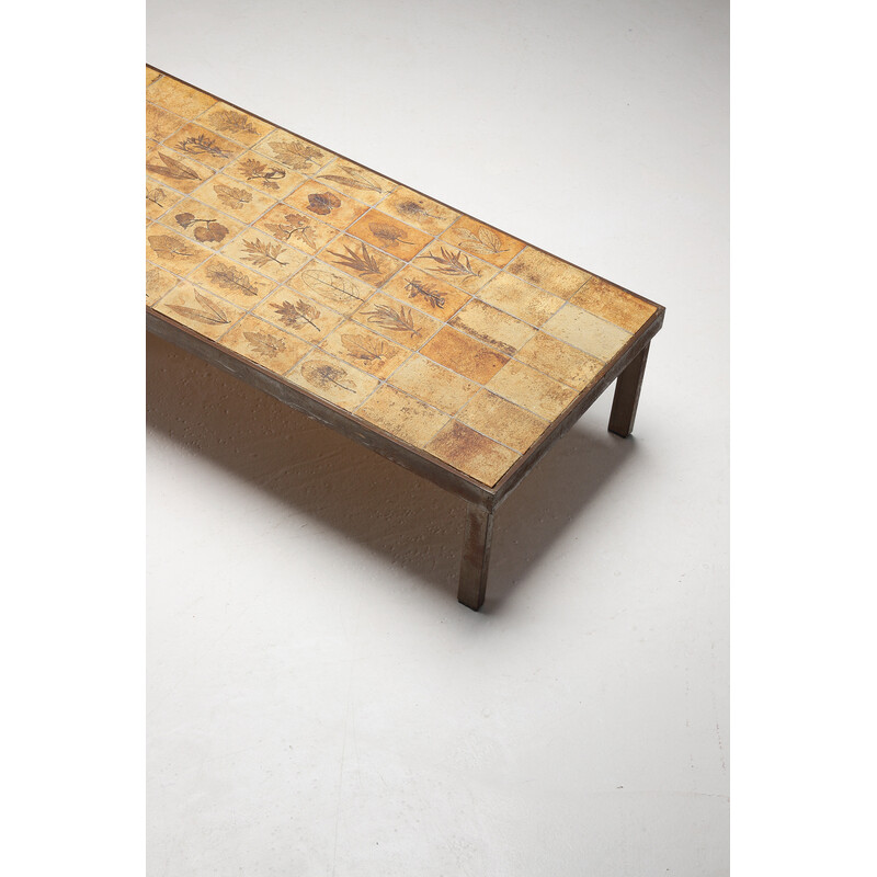 Table basse vintage en métal et céramique par Garrigue de Roger Capron, France 1960