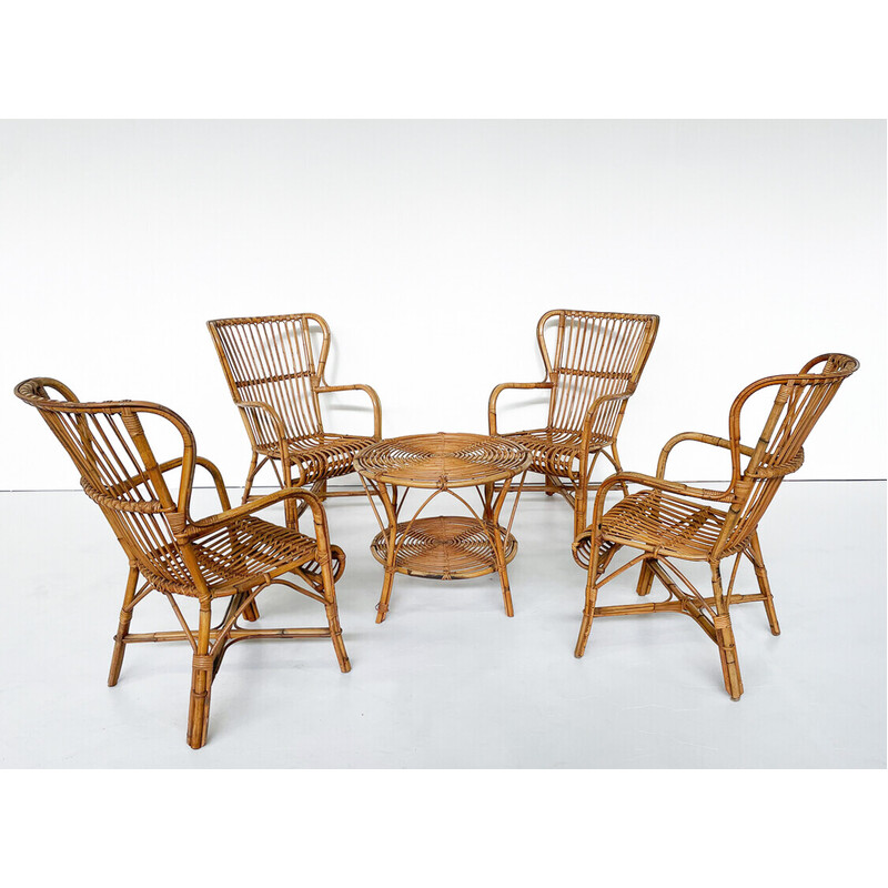 Vintage rattan living room set, Italy 1970