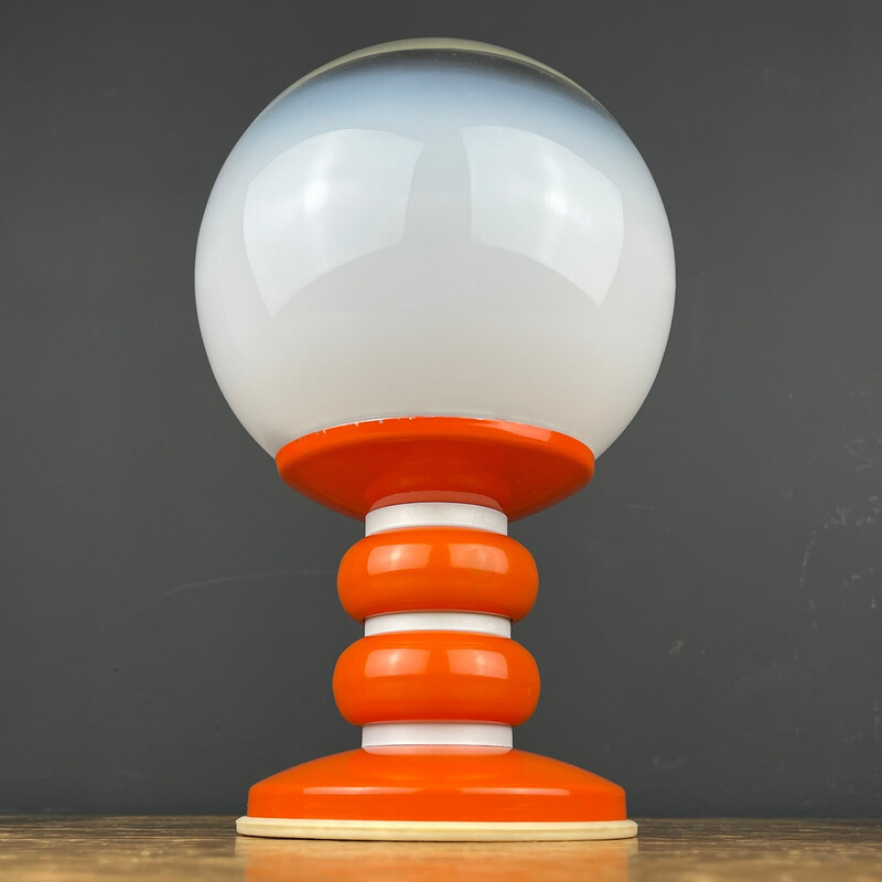 White opaline glass vintage table lamp ,Italy 1970