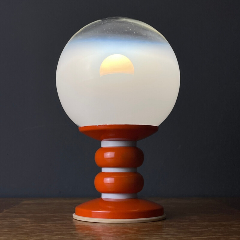 White opaline glass vintage table lamp ,Italy 1970