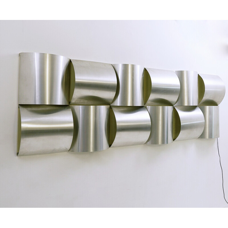 Vintage aluminum 3-panel wall lamp, Belgium