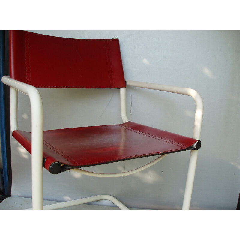 Set of 4 red leather armchairs - 1980s