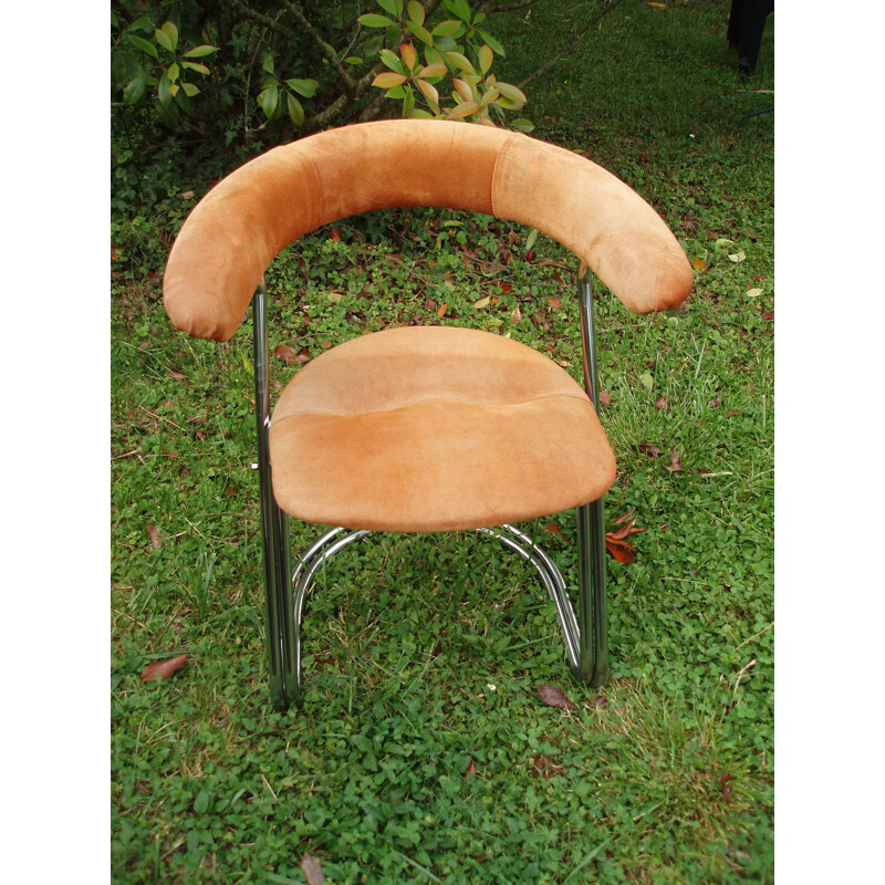 Paire de fauteuils en tissu orange et chrome - 1990