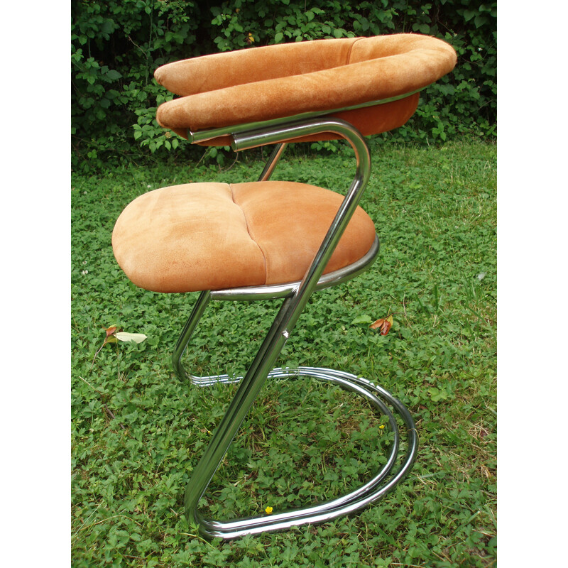 Paire de fauteuils en tissu orange et chrome - 1990