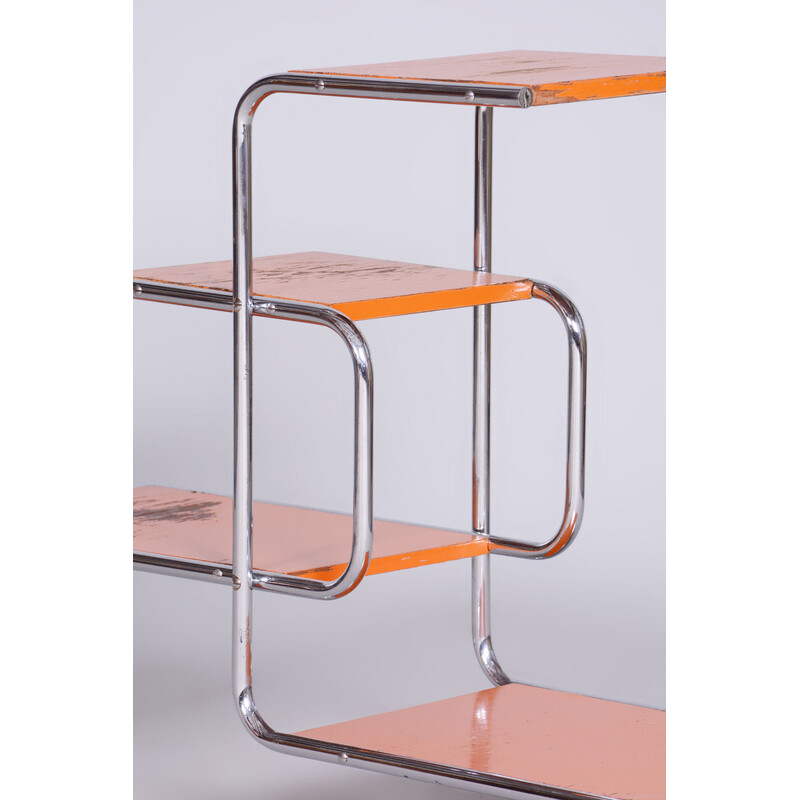 Vintage shelf in chromed steel and lacquered wood, Czechoslovakia 1930