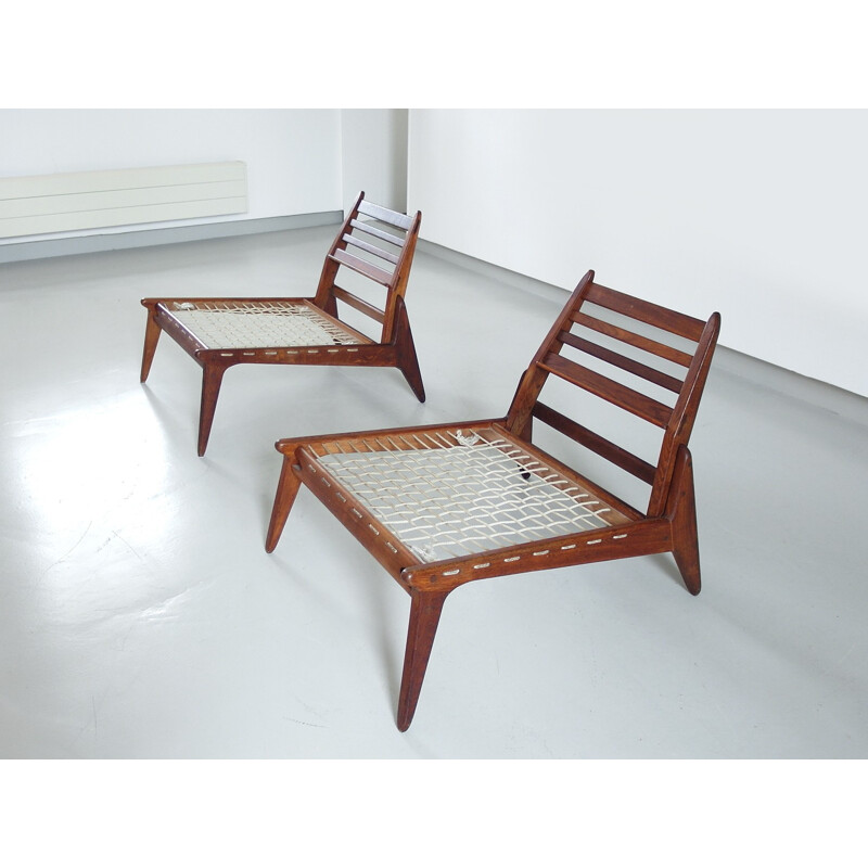 Pair of Black Leather Hunting Chairs in Oak, Germany - 1950s