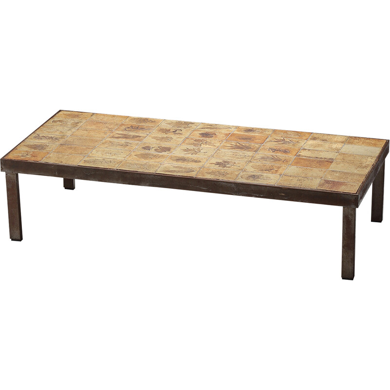 Vintage metal and ceramic coffee table by Garrigue by Roger Capron, France 1960