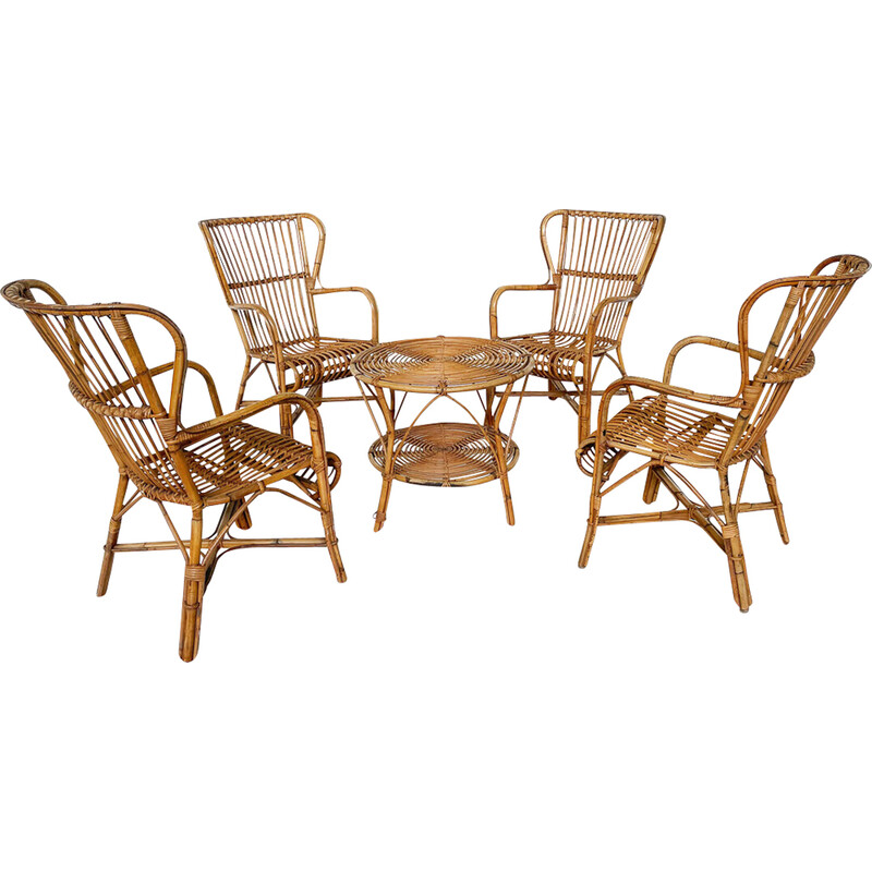 Vintage rattan living room set, Italy 1970