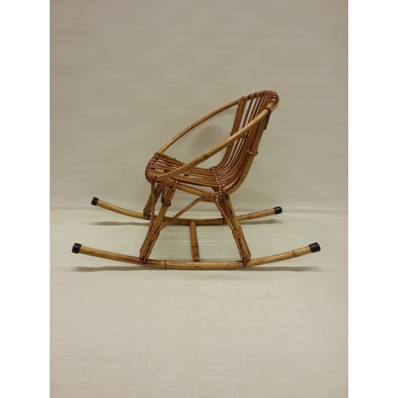 Children's rattan rocking chair - 1960s