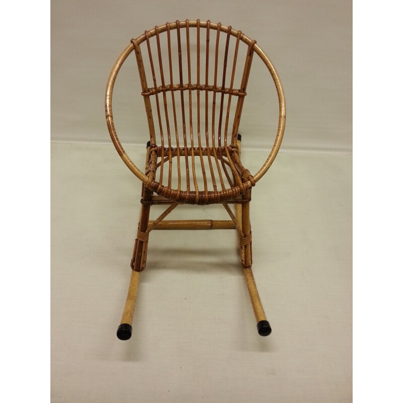 Children's rattan rocking chair - 1960s