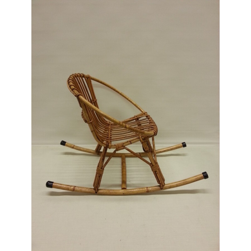 Children's rattan rocking chair - 1960s