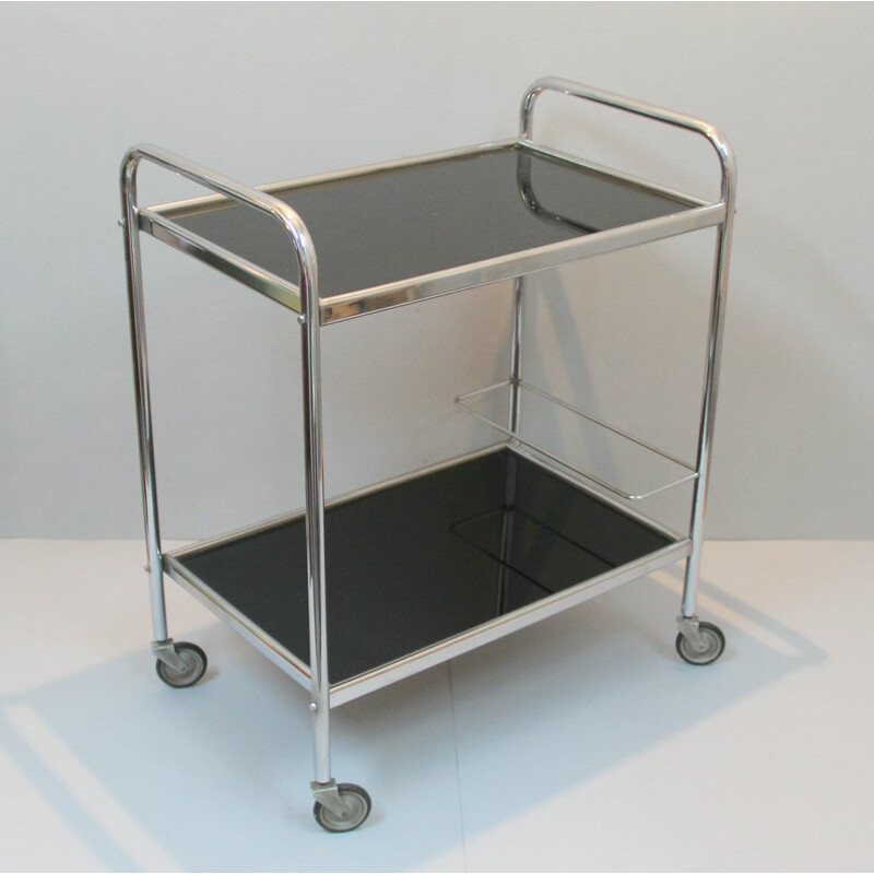 Bar trolley in chromed metal and glass - 1940s