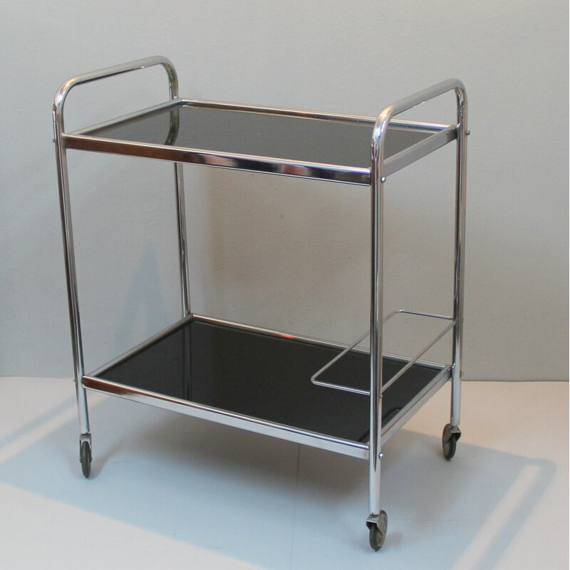 Bar trolley in chromed metal and glass - 1940s