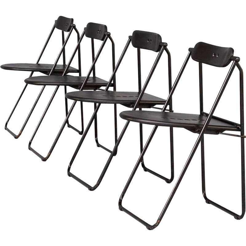 Set of 4 vintage folding chairs by Paolo Pairgi for Heron Parigi, 1980
