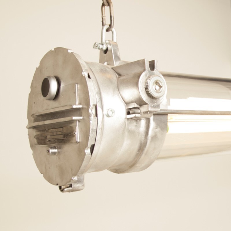 French industrial glass tube pendant lamp