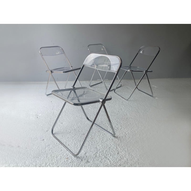 Set of 4 vintage steel folding chairs by Giancarlo Piretti