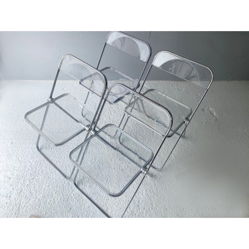 Lot de 4 chaises pliables vintage en acier par Giancarlo Piretti