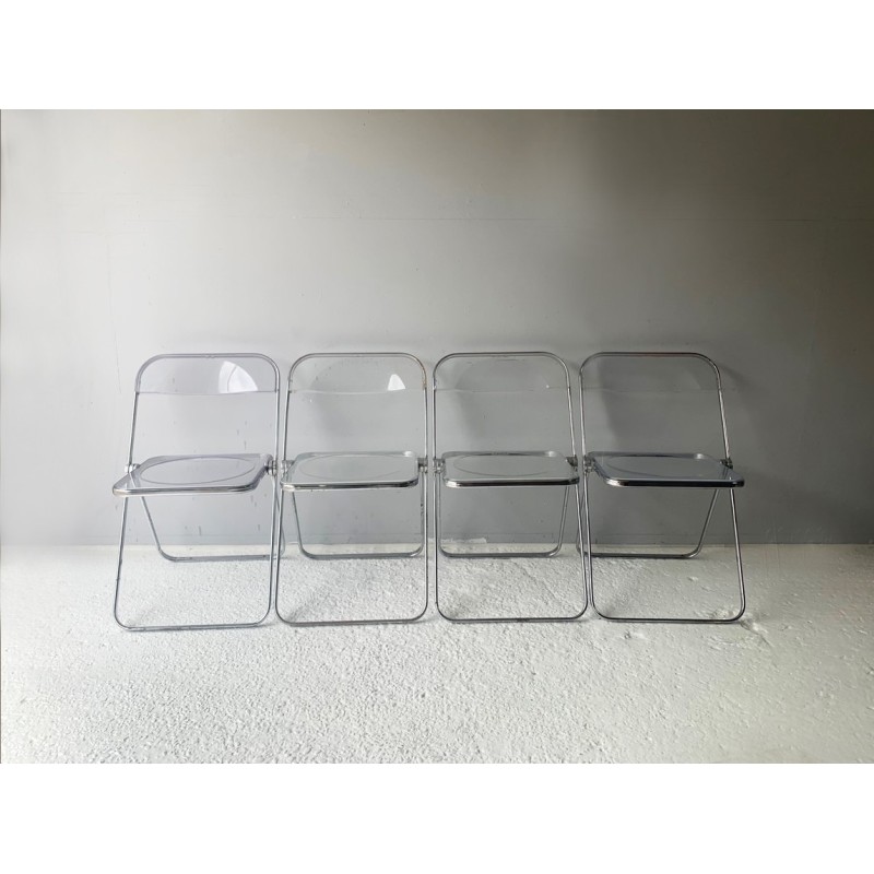 Set of 4 vintage steel folding chairs by Giancarlo Piretti