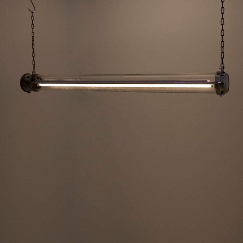 French industrial glass tube pendant lamp