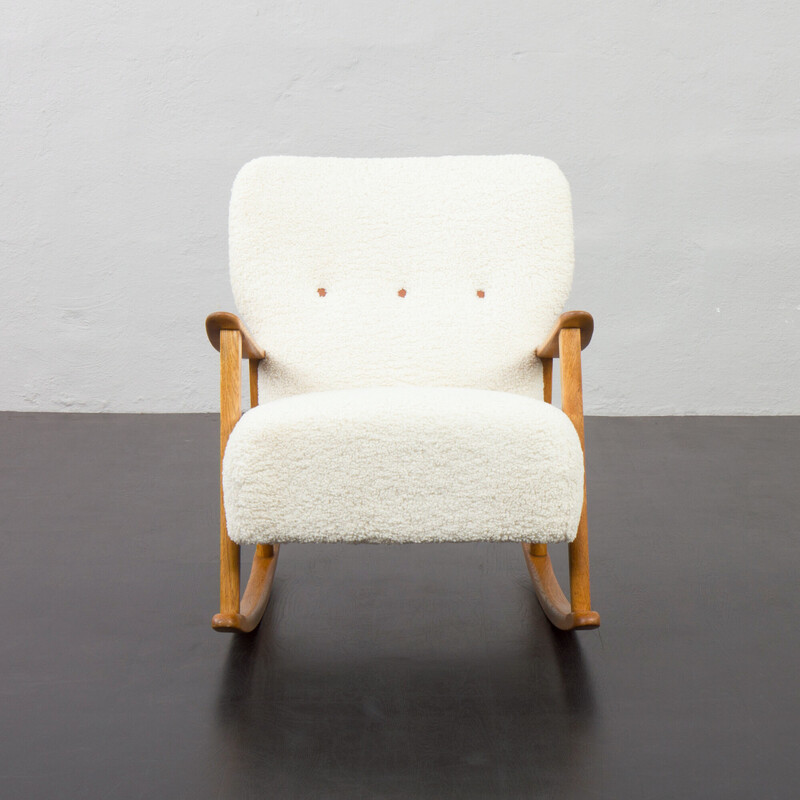 Vintage oak rocking chair by Fritz Hansen, Denmark 1960