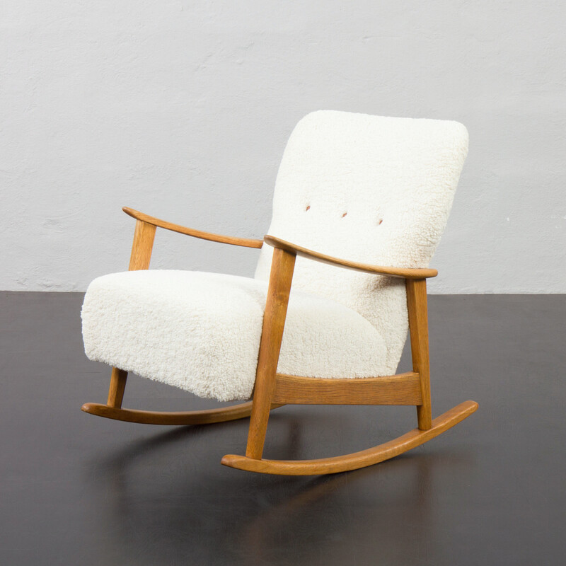 Vintage oak rocking chair by Fritz Hansen, Denmark 1960