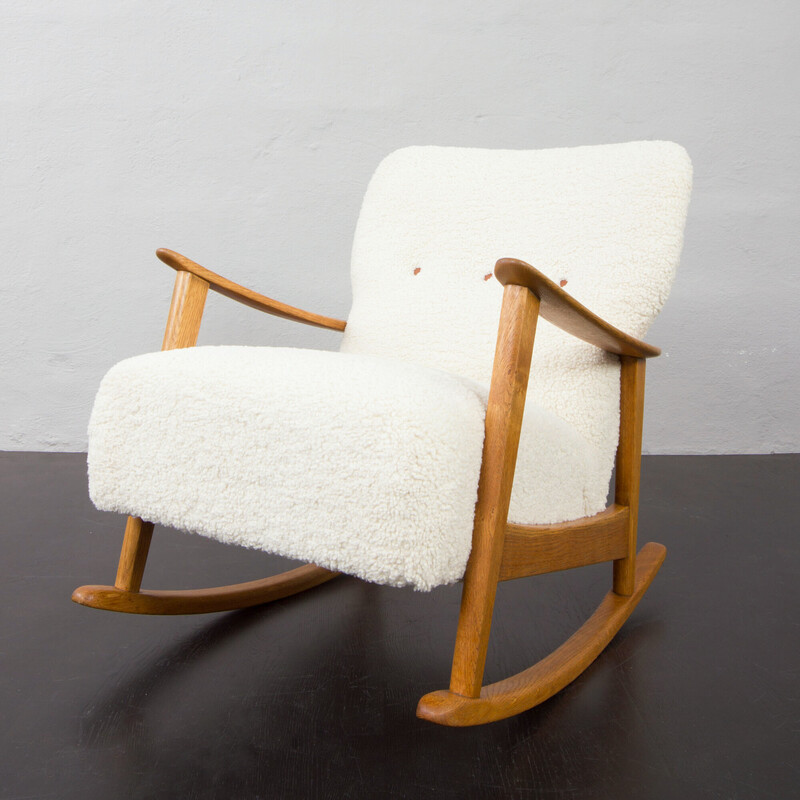 Vintage oak rocking chair by Fritz Hansen, Denmark 1960