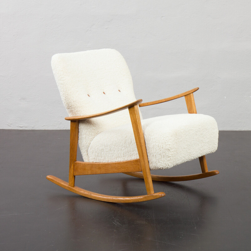 Vintage oak rocking chair by Fritz Hansen, Denmark 1960