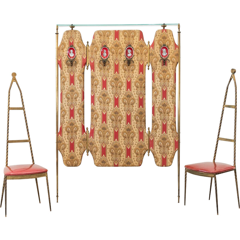 Pair of vintage brass chairs with coat hanger by Paolo Buffa for Pozzi and Verga, Italy 1950
