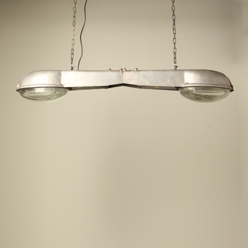 Self made industrial pendant lamp in glass and aluminium