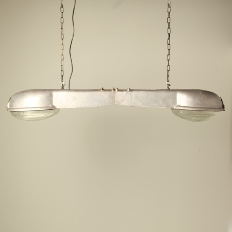 Self made industrial pendant lamp in glass and aluminium
