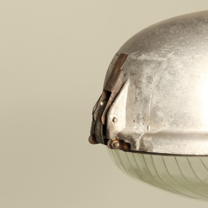 Self made industrial pendant lamp in glass and aluminium