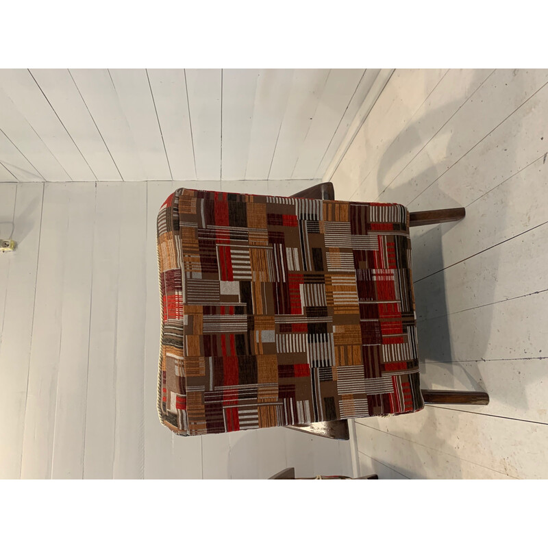 Pair of vintage red and brown armchairs by Halabala