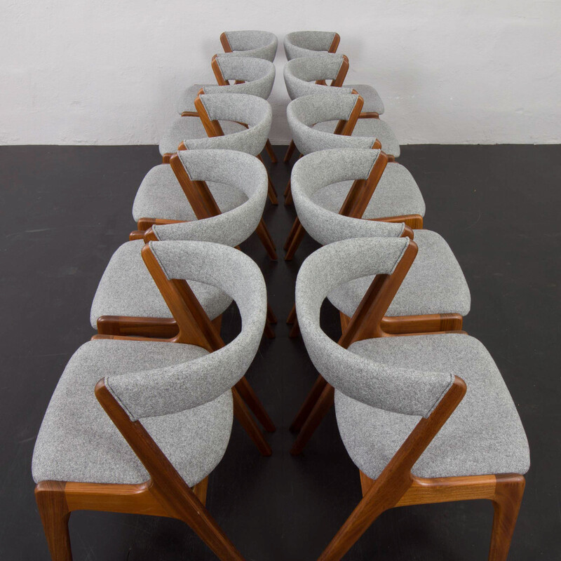 Set of 10 vintage teak and wool Fire Chairs by Kai Kristiansen, Denmark 1960