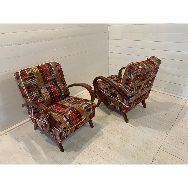 Paire de fauteuils vintage rouge et marron de Halabala