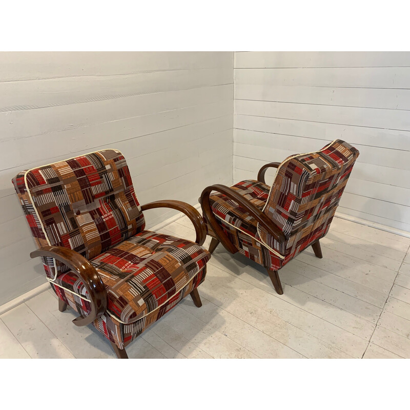 Pareja de sillones vintage rojos y marrones de Halabala