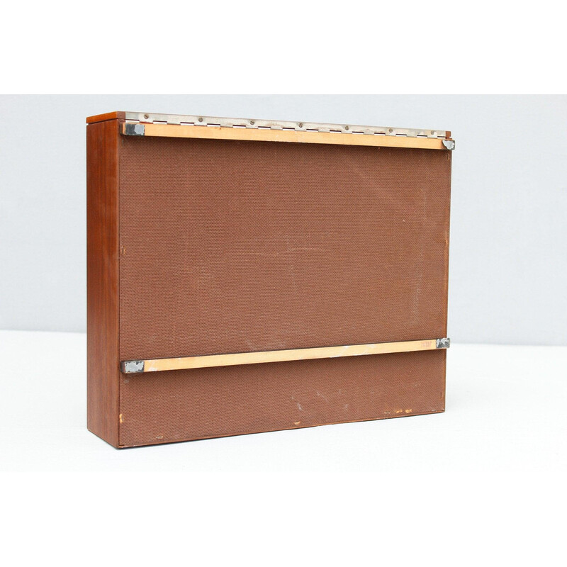 Vintage wood and aluminum vinyl record storage box, 1970