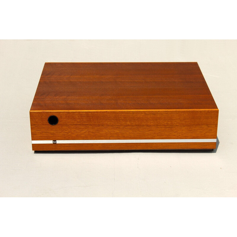 Vintage wood and aluminum vinyl record storage box, 1970