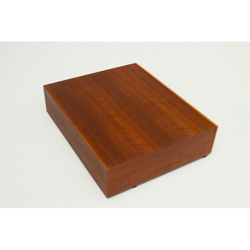 Vintage wood and aluminum vinyl record storage box, 1970