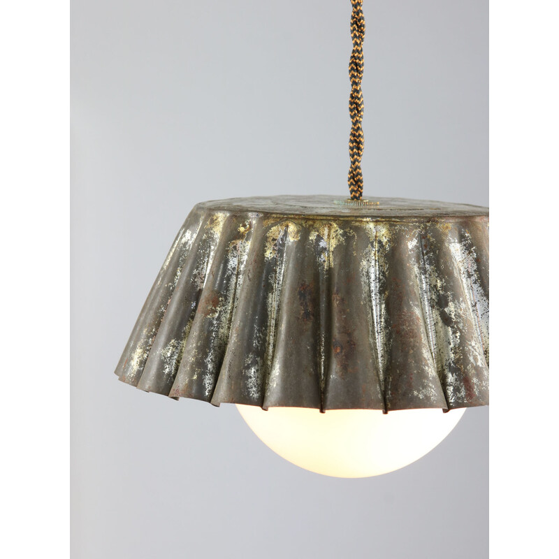 Vintage metal and opaline pendant lamp