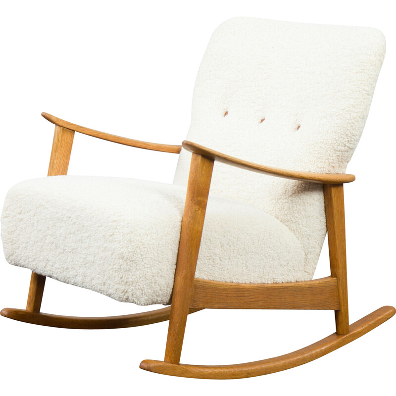 Vintage oak rocking chair by Fritz Hansen, Denmark 1960