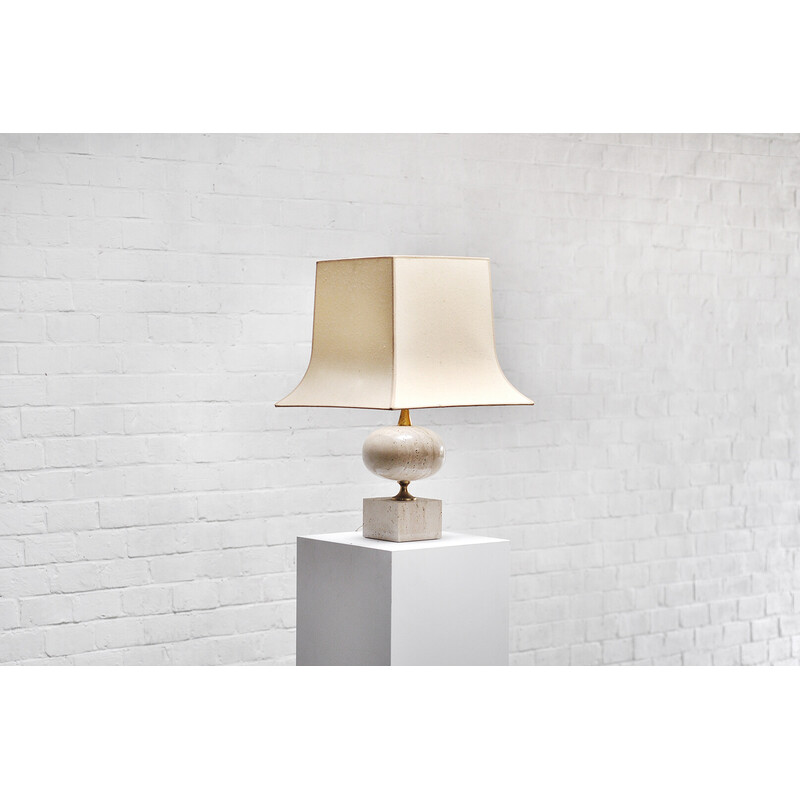 Vintage travertine table lamp by Philippe Barbier, French 1970