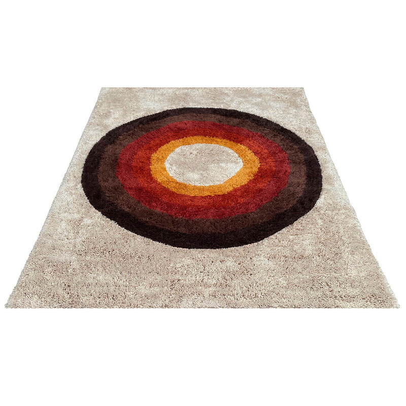 Vintage rug "Bulls eye" yellow-brown