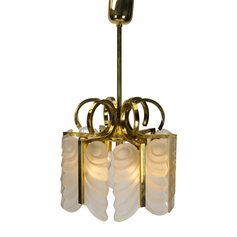 Vintage brass and glass pendant lamp by Carl Fagerlund for Orrefors