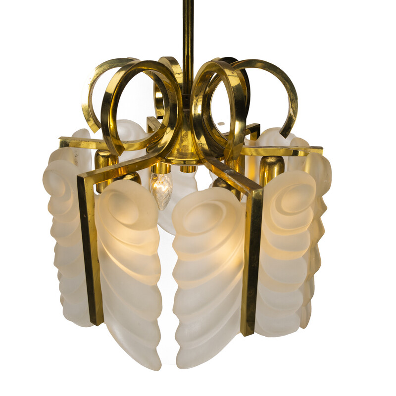 Vintage brass and glass pendant lamp by Carl Fagerlund for Orrefors