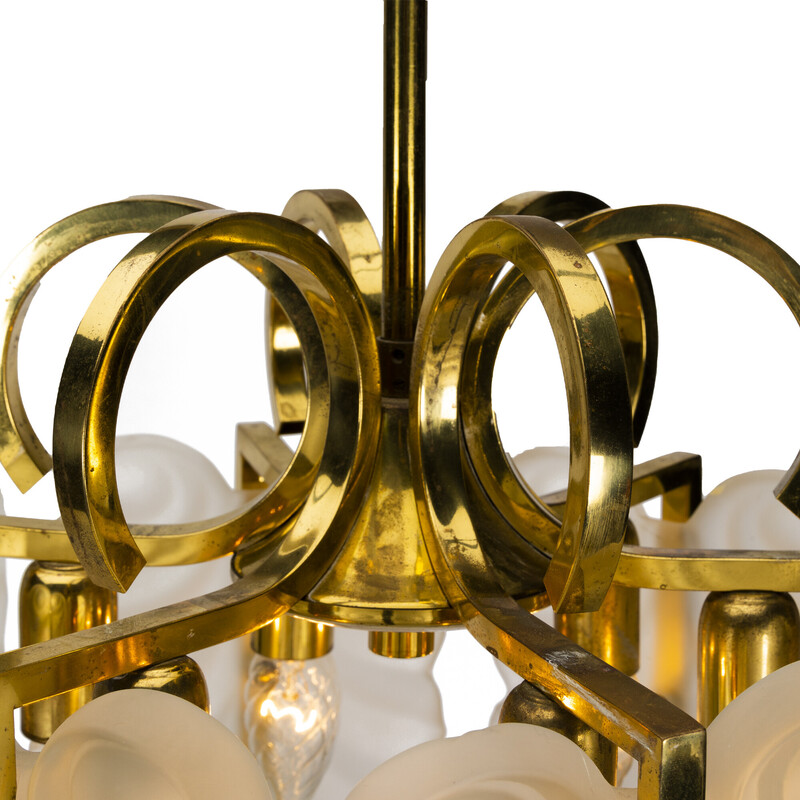 Vintage brass and glass pendant lamp by Carl Fagerlund for Orrefors