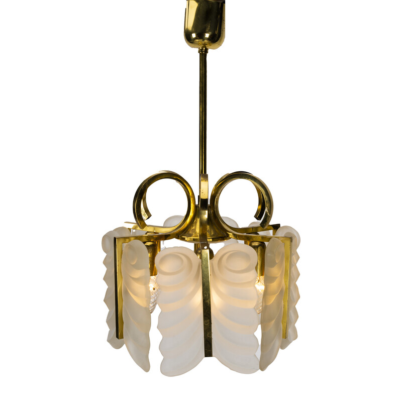 Vintage brass and glass pendant lamp by Carl Fagerlund for Orrefors