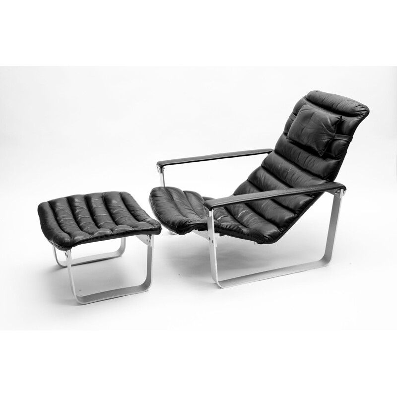 Finnish Pulkka lounge chair with ottoman by Ilmari Lappalainen for Asko - 1960s