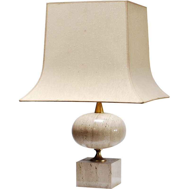 Vintage travertine table lamp by Philippe Barbier, French 1970