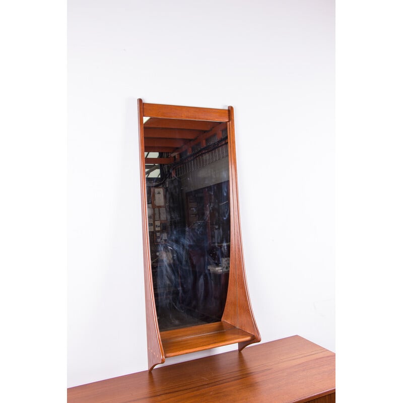 Specchio da parete vintage in teak e vetro di Pedersen e Hansen, Danimarca 1960