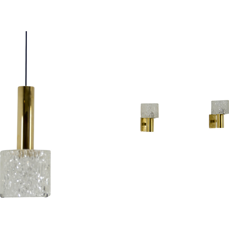 Pair of vintage wall lamps with pendant lamp by Carl Fagerlund for Orrefors, 1950